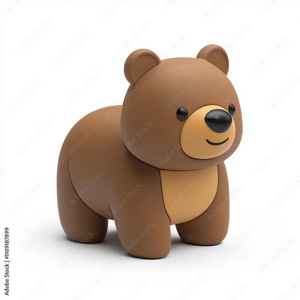Fototapeta premium Isometric Cartoon-Style Toy Bear Icon on Isolated White Background