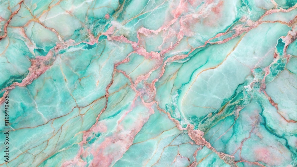 Fototapeta premium Abstract Teal and Pink Marble Texture with Veins and Patterns
