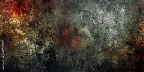 Grunge: Dark, gritty colors like charcoal gray, rusty red, and dark olive green create a grunge theme. This scheme is often used in grunge music album covers photo