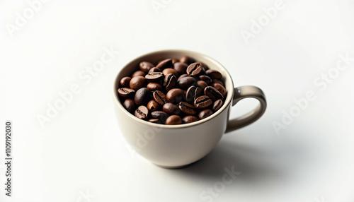 Wallpaper Mural A beige coffee cup filled with roasted coffee beans sits on a white background. Torontodigital.ca