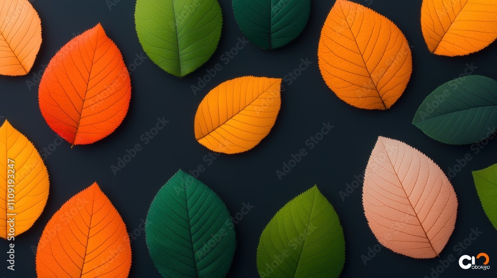 Fototapeta premium Vibrant autumn leaves on a dark background
