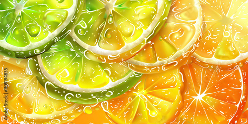 Citrus Burst: Bright and tangy colors like orange, lemon yellow, and lime green create a citrus burst theme. This scheme is often used in fruit-themed advertisements photo