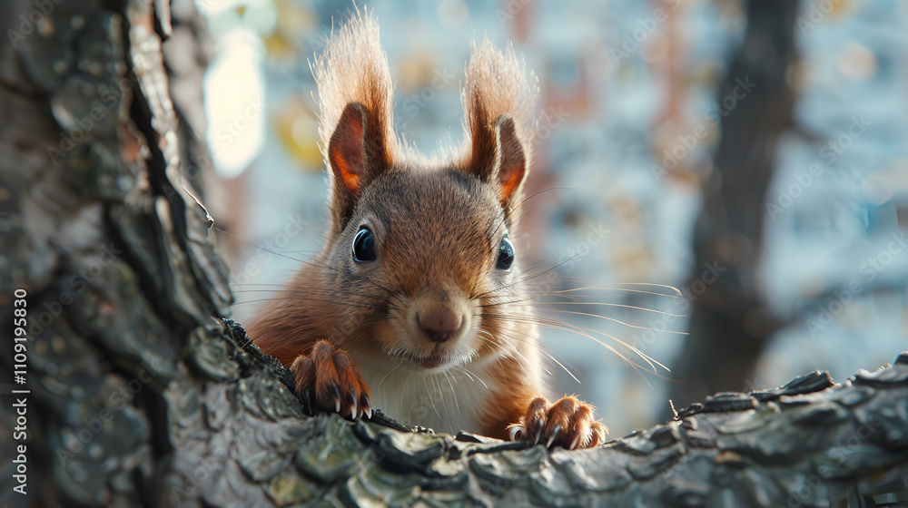 Squirrel hiding in a tree hole in the forest. Amazing wildlife. Generative Ai
Squirrel hiding in a tree hole in the forest. Amazing wildlife. Generative Ai
