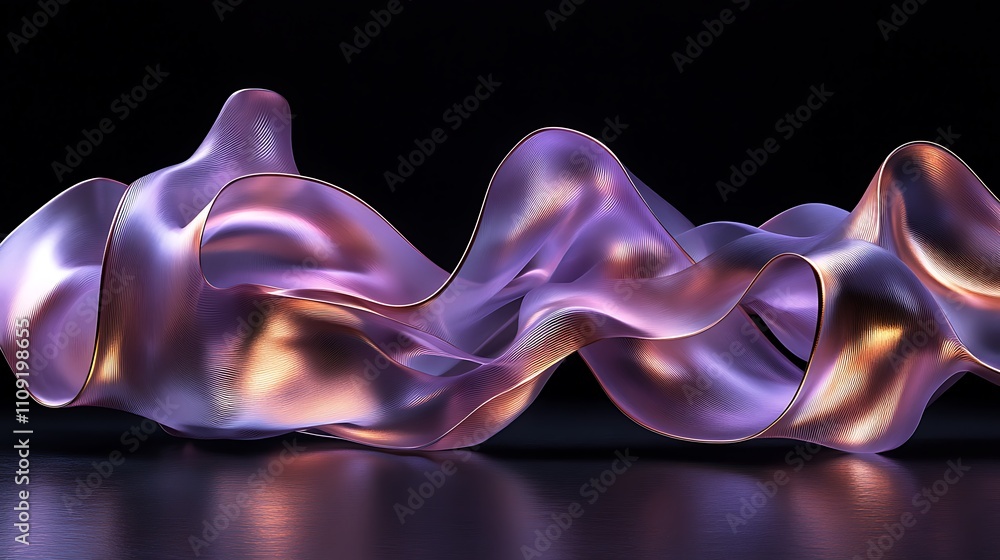 Obraz premium A mesmerizing abstract composition of rose gold and lavender smoke, curling and intertwining like ribbons on a pitch-black surface, glowing as if lit from within.