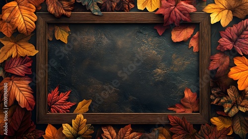 Chic Autumn Frame, a fashionable blank frame adorned with vibrant autumn leaves and warm hues, perfect for showcasing seasonal memories