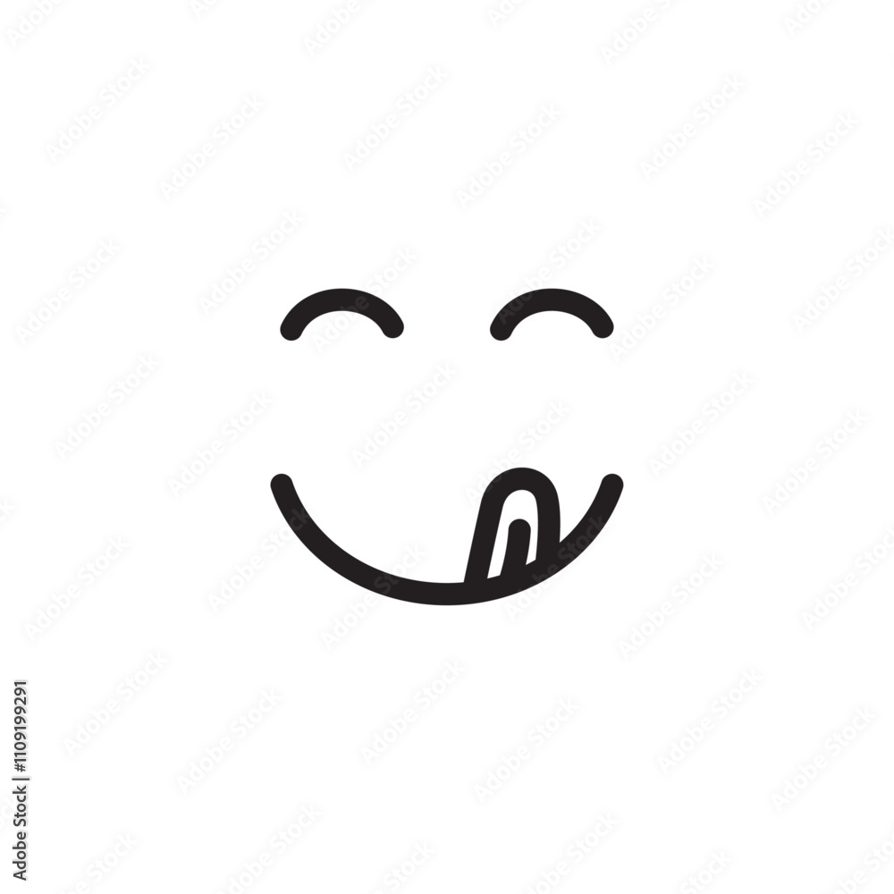 Delicious icon with simple face showing tongue out for tasty or yummy expression Delicious icon with simple face showing tongue out for tasty or yummy expression