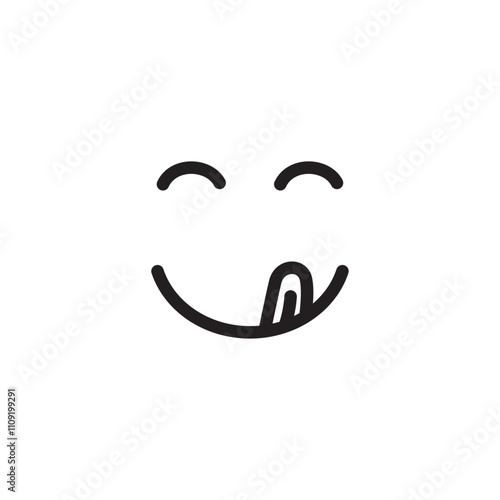 Delicious icon with simple face showing tongue out for tasty or yummy expression