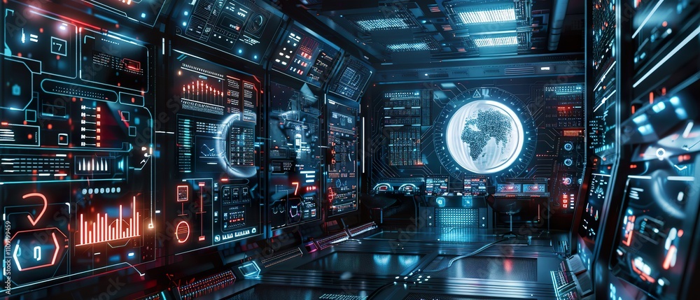 Obraz premium High-Tech Cybersecurity Network Interface Detailed Illustration