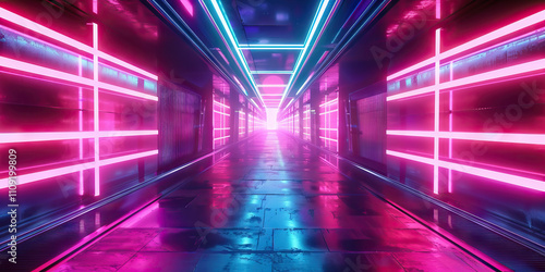 Wallpaper Mural Futuristic Neon: Neon pink, electric blue, and glowing purple create a futuristic neon theme. This scheme is often used in futuristic party promotions, neon-themed events, and digital art installation Torontodigital.ca