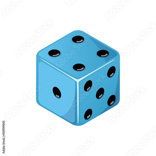 Game dice, blue dice with the number four side coming up. Dice cube icon isolated on white background.