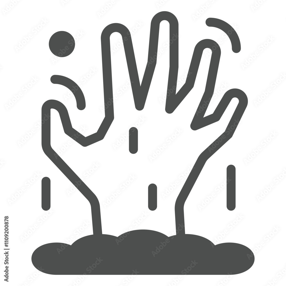Hand from grave line icon, halloween concept. Vector graphics. Zombie hand sign on white background, outline style icon for mobile or web design. Hand from grave line icon, halloween concept. Vector graphics. Zombie hand sign on white background, outline style icon for mobile or web design.