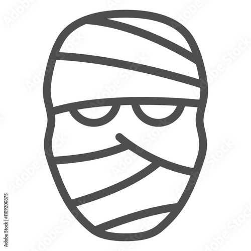 Zombie wrapped in bandages line icon, halloween concept. Vector graphics. Mummy sign on white background, outline style icon for mobile or web design.