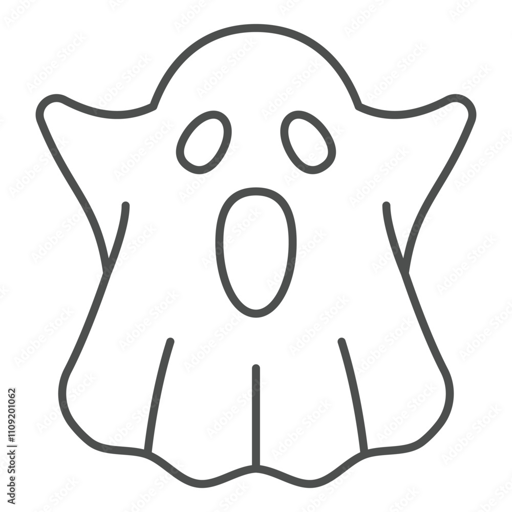 Obraz premium Ghost thin line icon, haloween concept. Vector graphics. After life cloth sign on white background, outline style icon for mobile or web design.