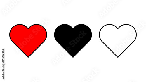 Hearts Icon for Card suit, Clover vector, Love icons, Casino Poker and gambling graphic elements, Outline icon, Red, Vector stock