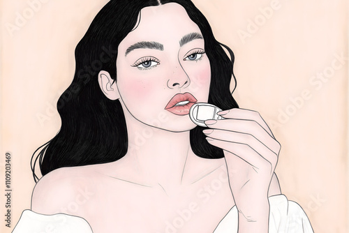Elegant Portrait of a Woman Using Skincare Product