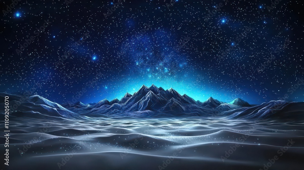 Fototapeta premium A serene night landscape showcasing distant mountains under a starry sky.