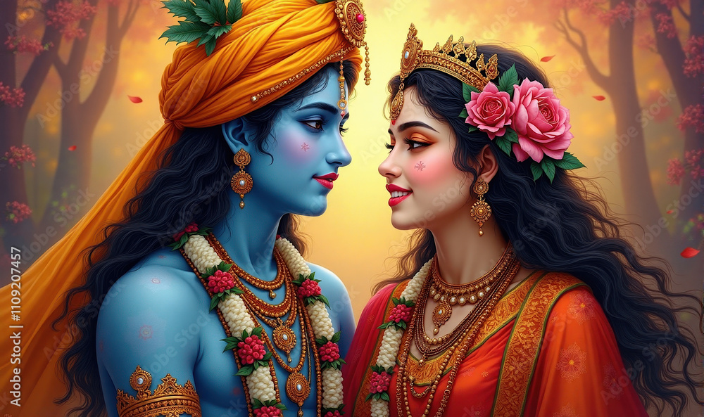 A radiant portrait of Krishna and Radha A radiant portrait of Krishna and Radha