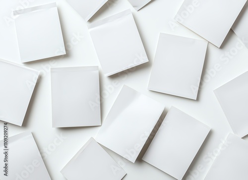 Wallpaper Mural A flat lay of blank, white paper sheets scattered randomly on a light surface, ideal for mockups, presentations, or creative design projects. Torontodigital.ca