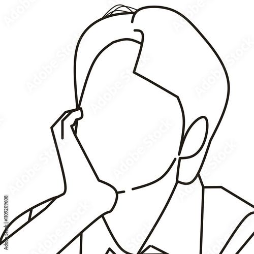 vector line art illustration of a man, posing holding his chin 