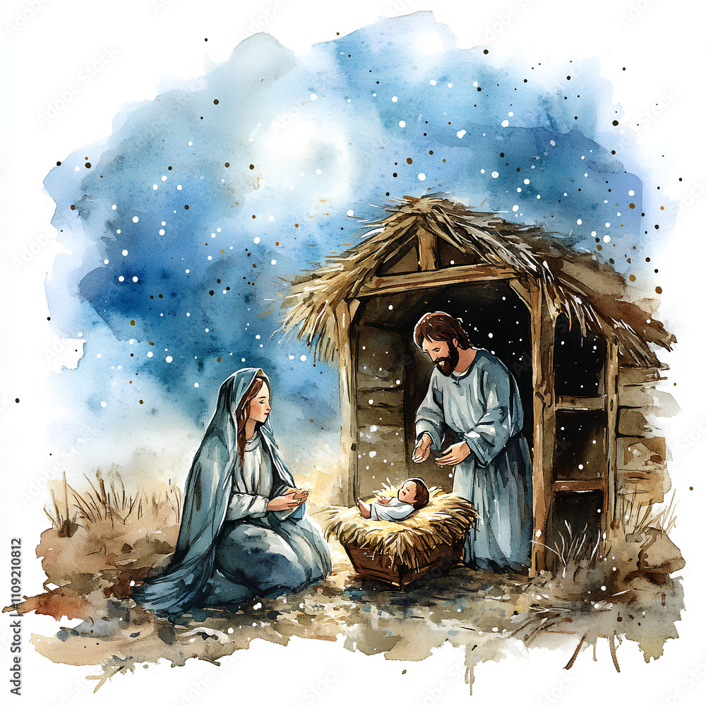 Fototapeta premium the holy family baby Jesus in the manger of Joseph and Mary.