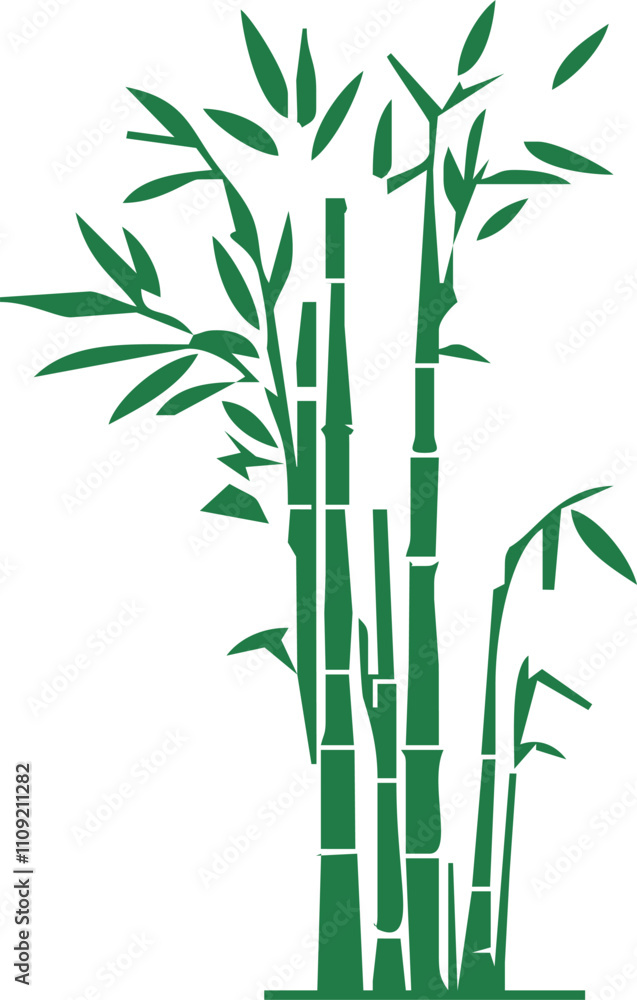Naklejka premium Bamboo plant silhouettes . Bamboo parts and section of branches and leaves shapes for design.