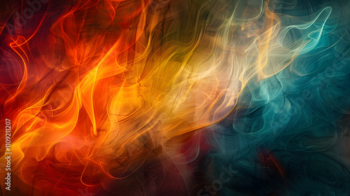 A colorful flame with blue and orange colors.