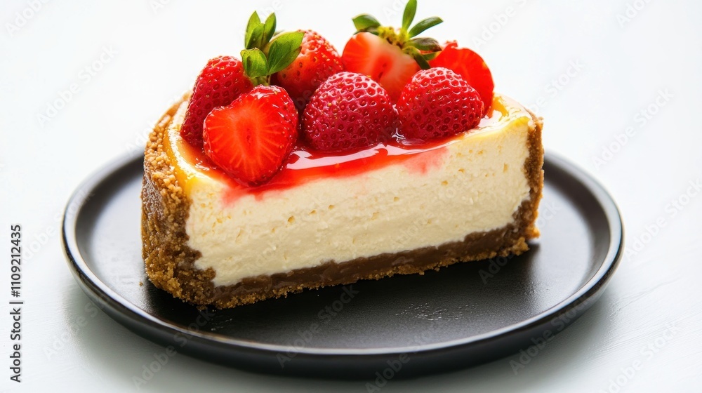 Delicious Strawberry Cheesecake Slice on Plate Delicious Strawberry Cheesecake Slice on Plate