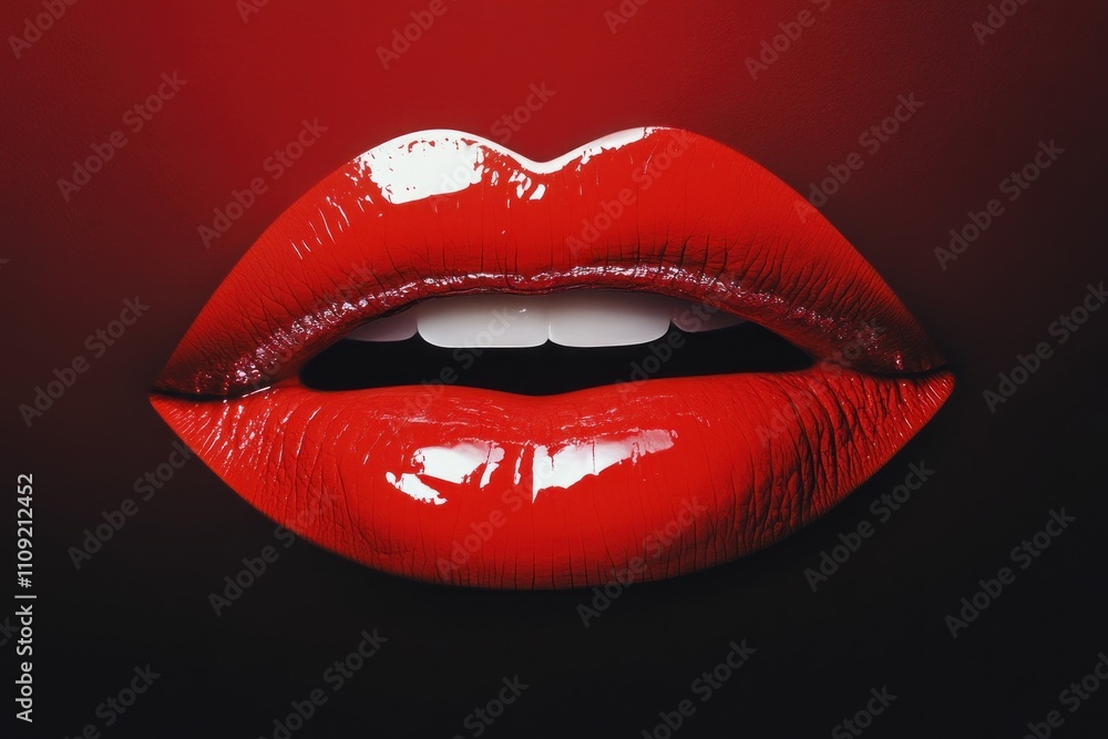 Glossy Red Lips on Dark Background Glossy Red Lips on Dark Background