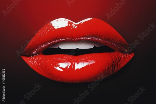 Glossy Red Lips on Dark Background