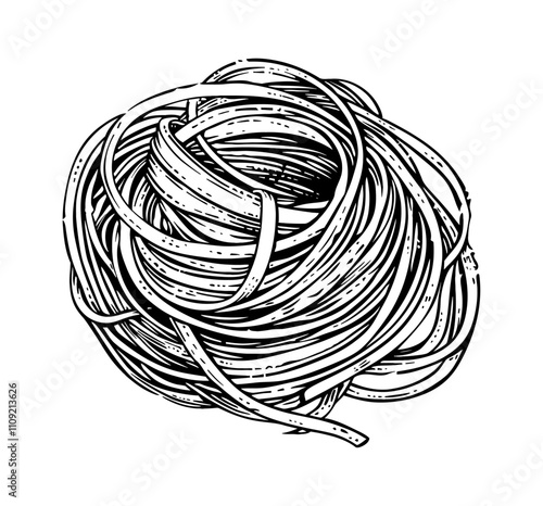 pasta noodle engraving black and white outline
