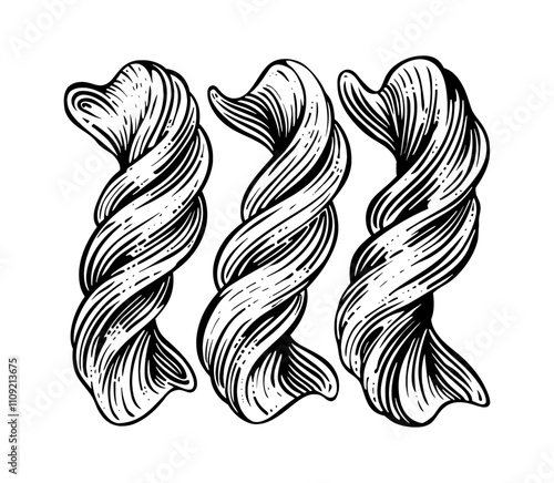 pasta swirl engraving black and white outline