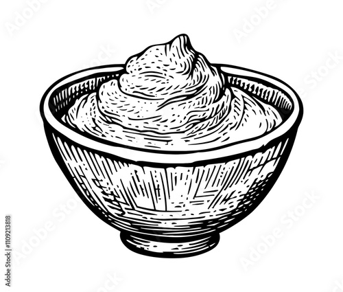 yoghurt bowl engraving black and white outline