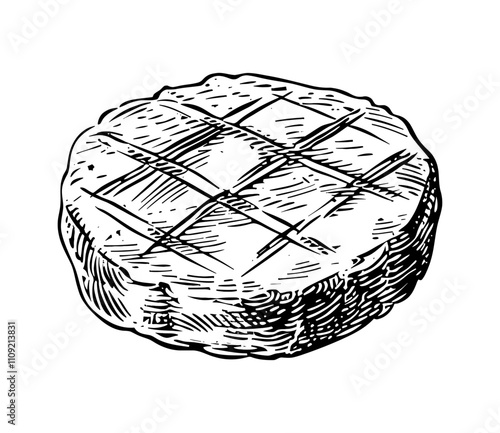 roasted patty engraving black and white outline