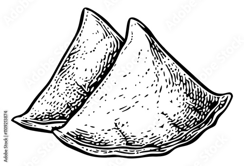 samosa engraving black and white outline