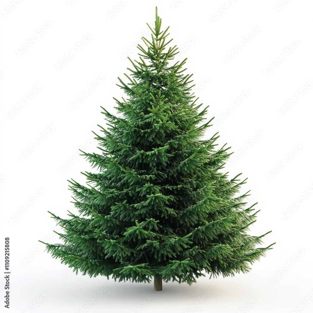 Fototapeta premium Majestic Christmas Tree Adorned with Dense Evergreen Foliage on White Background