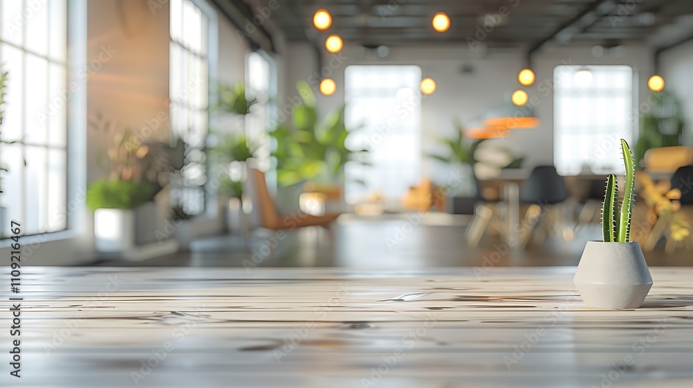 A current open plan company office featuring a blurred bokeh light backdrop and no people in it A current open plan company office featuring a blurred bokeh light backdrop and no people in it