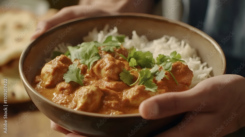 Savory Chicken Curry Served with Fragrant Rice and Naan Savory Chicken Curry Served with Fragrant Rice and Naan