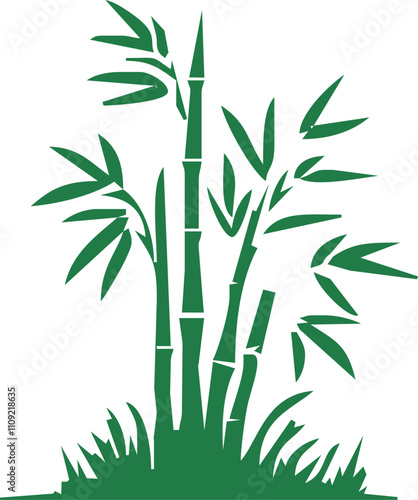 Bamboo plant silhouettes . Bamboo parts and section of branches and leaves shapes for design.