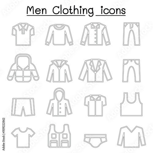 Men clothes icon set in thin line style
