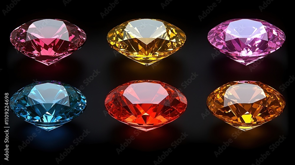 Fototapeta premium Sparkling Gemstones Collection of Colorful Diamonds on Black Background