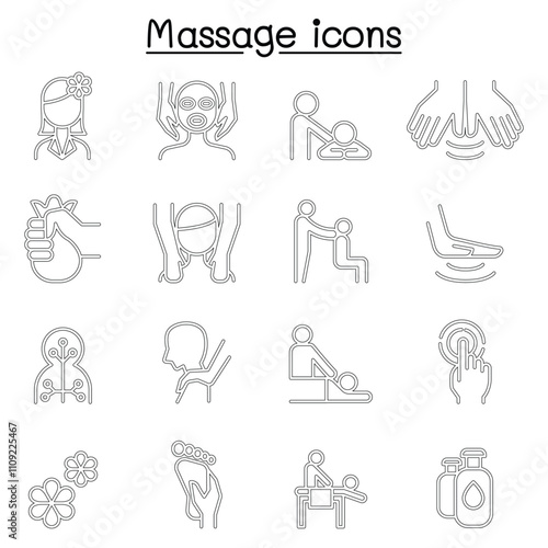 Massage & Spa icon set in thin line style