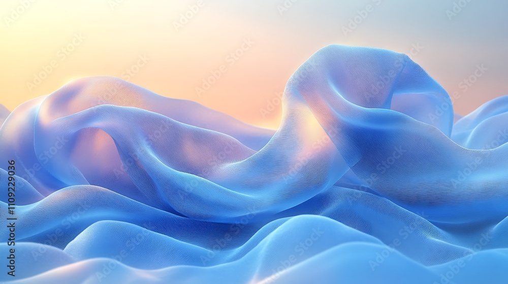 Fototapeta premium Abstract light blue fabric waves, flowing silk texture background.