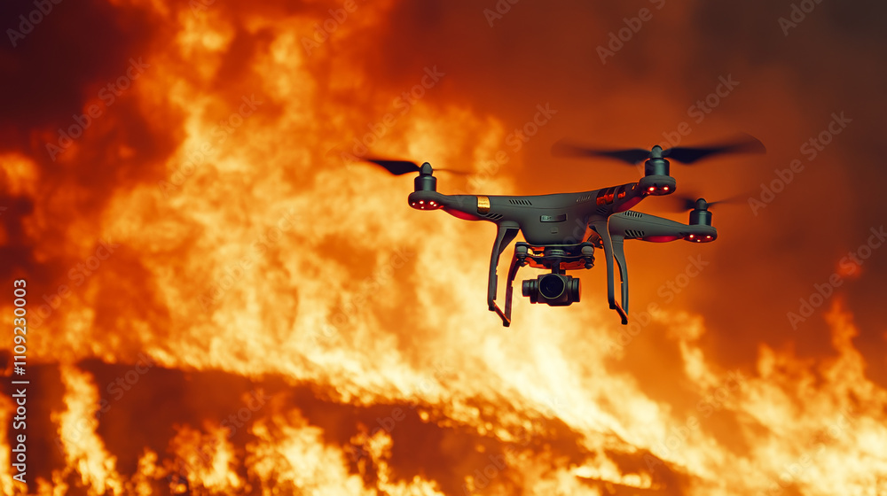 Drone hovering near massive flames during a fire
Drone hovering near massive flames during a fire
