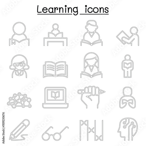 Study, Learning, Education icon set in thin line style