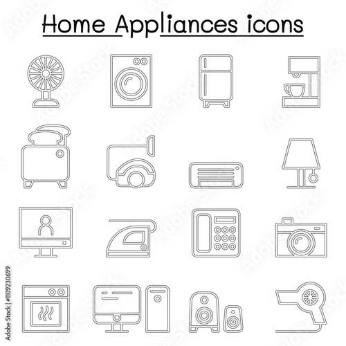 Appliance icon set in thin line style