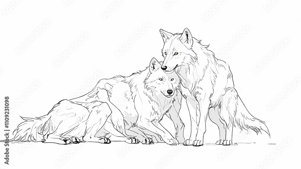 Fototapeta premium Wolf Sketch in Pencil Featuring Clean Simple Lines with a Natural Wild Look