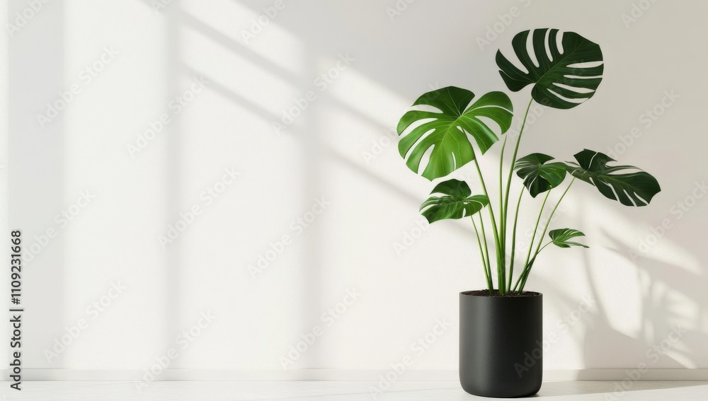 Natural lighting enhances the beauty of the Monstera plant. Natural lighting enhances the beauty of the Monstera plant.