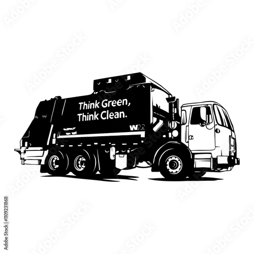 Garbage Truck, Waste Collector Heavy Equipment - Heavy Machinery, Construction Machinery Stencil Cut File