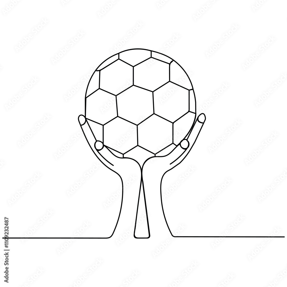 Fototapeta premium Football single line art, continuous one line drawing of Isolated outline vector icon