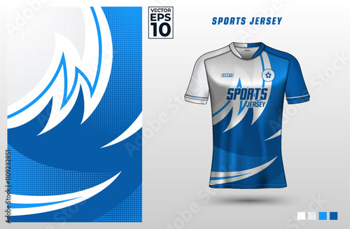 T-shirt sport jersey design template with abstract halftone pattern for gaming, e-sports, soccer,  cycling, running, badminton, or volleyball. T shirt mockup for sport club. Vector Illustration